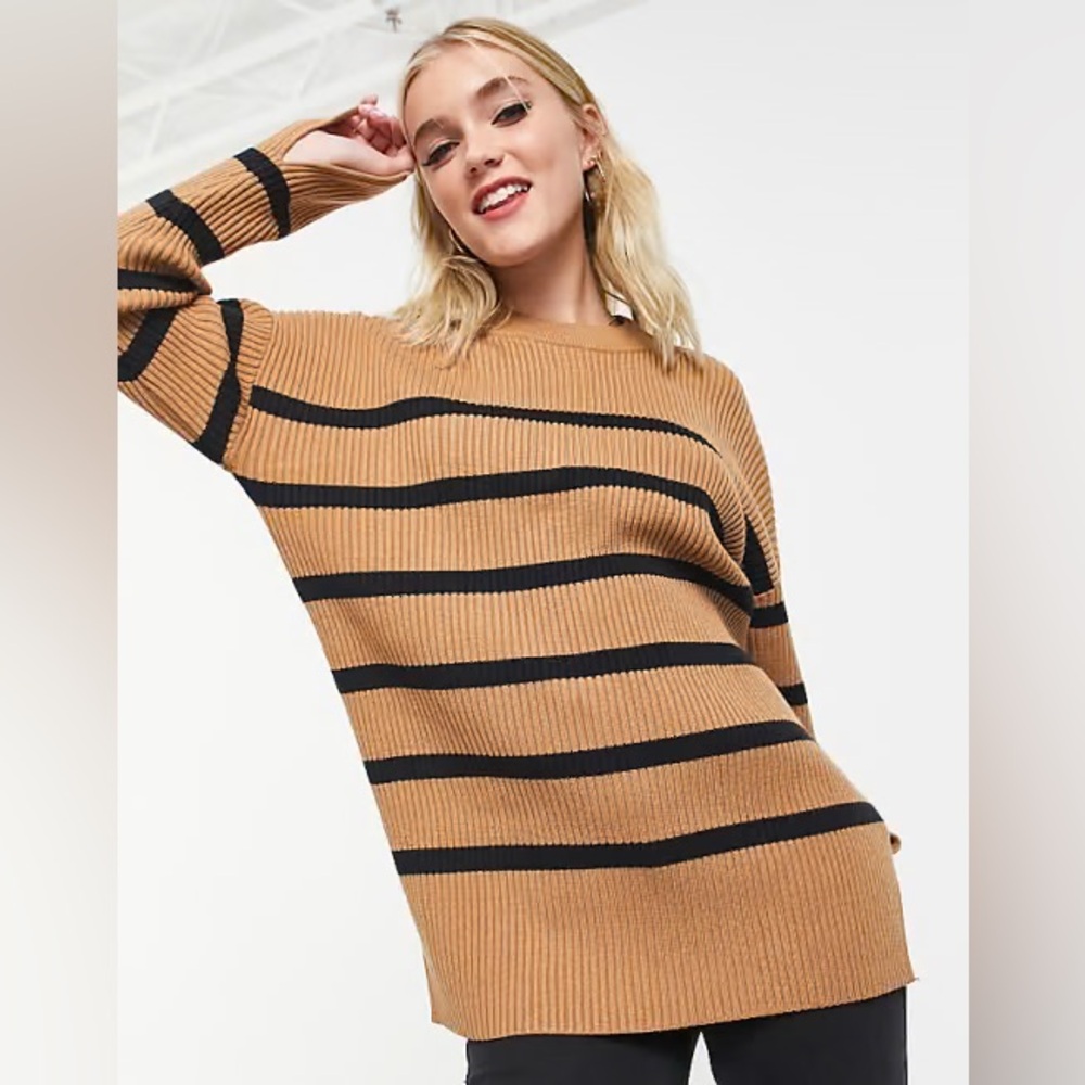 Abercrombie & Fitch slouchy knitted jumper in brown oversized striped sweater